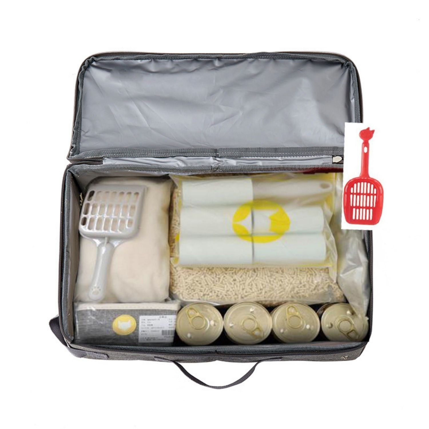 Reis Kat Toilet grijze opbergdoos met accessoires en kattenvoer